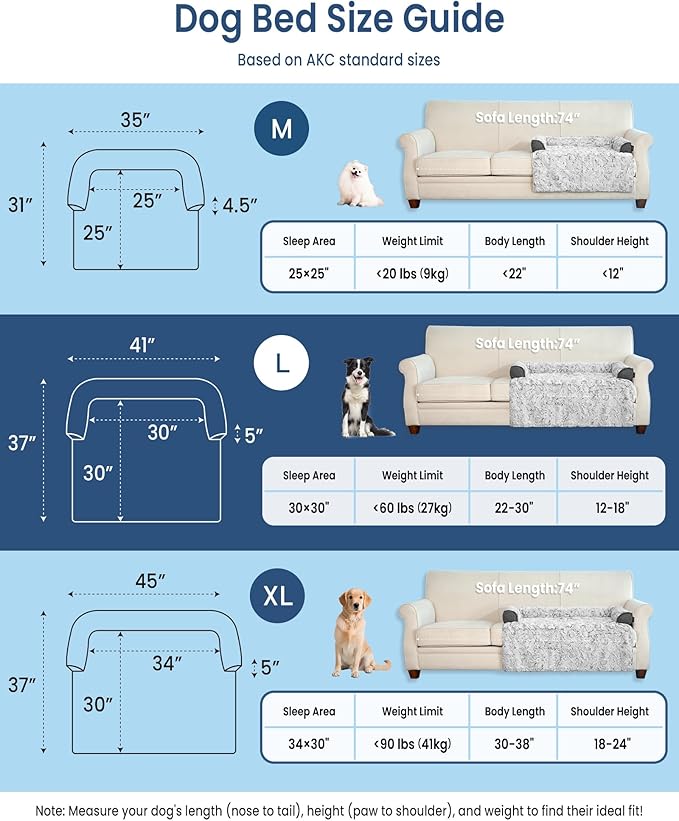 Calming Large Dog Bed for Couch, 41 x 37 inch Removable Couch Cover for Dogs Washable, Non-Slip Fluffy Plush Dog Sofa Mat for Furniture Protector - Grey