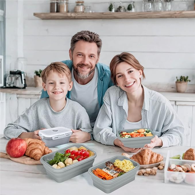 Collapsible Silicone Food Storage Container, Meal Prep Food Storage Containers with Lids, Lunch Containers Collapsible Bowls Sets for Microwave, Oven, Freezer and Dishwasher, BPA Free, Dark Blue