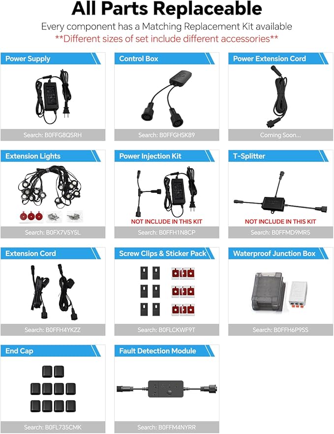 ASAHOM AI Permanent Outdoor Lights S107C, 150FT with 108 RGBCW LED Lights and Dual Output, 30,000 Lighting Effect Combination, IP67 Waterproof for House Halloween Christmas and Daily Decoration, Black