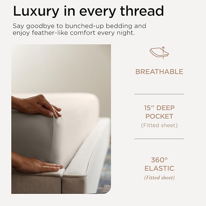 Threadmill Sheets for Twin XL Mattress | 600 Thread Count Twin XL Bed Sheets Set with 15” Deep Pocket | Sateen Weave 3-Piece Bedding Set with Cooling Effect | Taupe