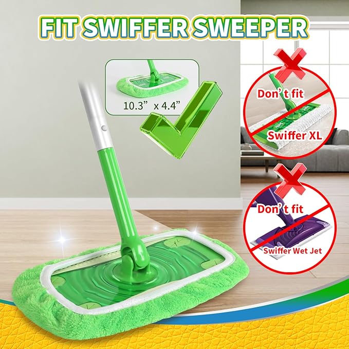 Reusable Microfiber Mop Pads Compatible with Swiffer Sweeper Mop, Wet and Dry Flat Swiffer mop Cover, 5 Pack Washable Swiffer Pads for Surface/Hardwood Floor Cleaning (Mop is Not Included)