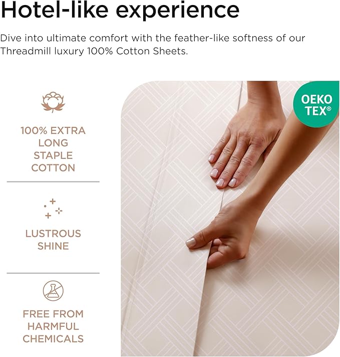 Threadmill Twin Sheets for Twin Mattress | 800 Thread Count Jacquard Celine Light Beige Sheets | 100% Cotton 3 Piece Bed Sheets | Extra Long Staple Cotton | Cotton Sheet with Elasticized Deep Pocket