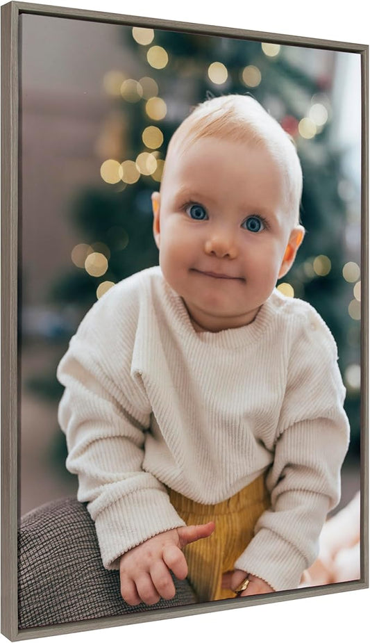 Kate and Laurel Custom Printed Framed Canvas Wall Art, 31.5x41.5 Gray, Sylvie Personal Canvas Print with Your Photos for Bedroom or Living Room Gallery Wall Decor | Printed and Hand Framed in the USA