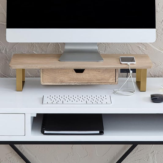 Anji Mountain Monitor Stand - Desktop Organizer & Laptop Riser, Ergonomic Monitor Riser, Space-Saving Monitor Stand for Desk, Durable Construction, Easy Assembly, Ideal for Home & Office,Natural