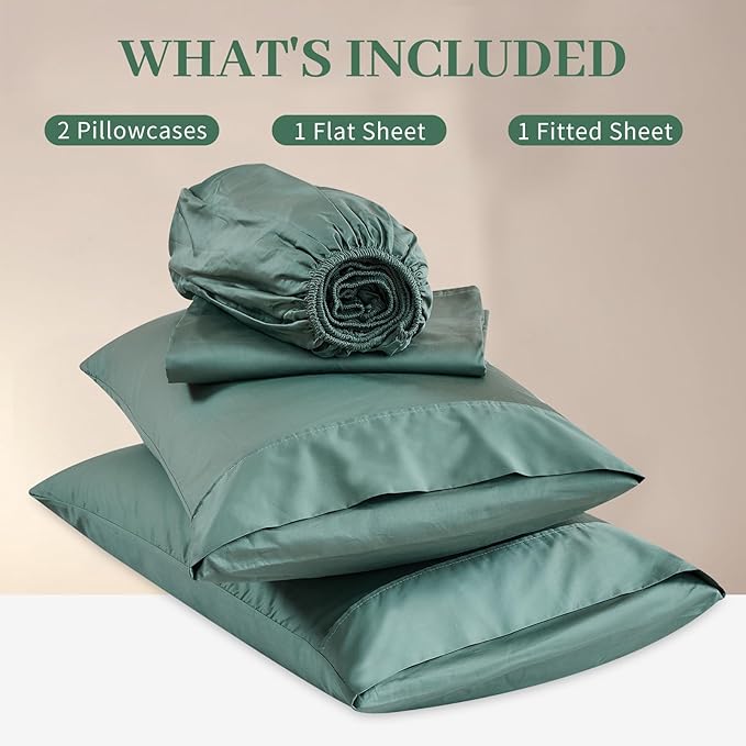 Bedlifes Deep Pocket Sheets 18-24 Inch, King Size Egyptian Cotton 1000 Thread Count, 4-Piece - Fits Extra Thick Mattresses, Cooling & Breathable (Sage Green)