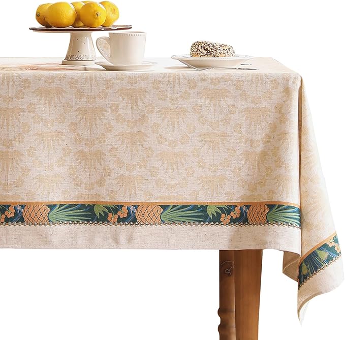 patdrea Designer Small Tablecloth for Rectangle Table,French Linen Breathable Durable Tablecloths,Decor Table Cover Cloth for Kitchen Dining,Christmas,Thanksgiving,Tea Party,55"x71"-Pineapple a