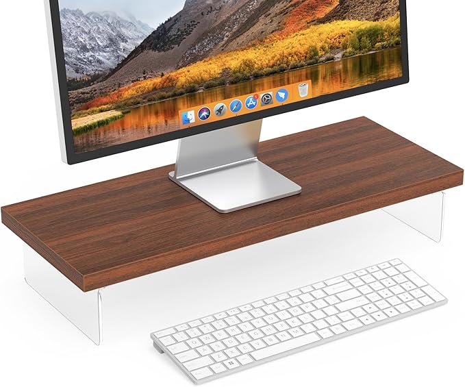 Monitor Stand Riser, Wood & Acrylic Computer Monitor Stand Desk Desktop Organizer Table for Home, Office Workspace, Laptop Riser, Printer, PC & TV Screen Riser
