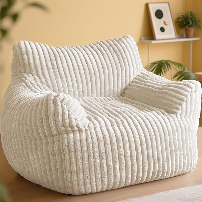 Giant Bean Bag Chair, Oversized Plush Comfy Bean Bag Sofa for Adults and Kids with Armrests, Memory Foam Mini Couch Single Lounges for Living Room, Bedroom & Game Room(Beige)