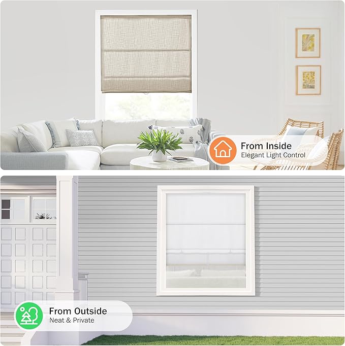 Cordless Roman Shades, 70% Blackout Thermal Insulated Pull Down Window Treatments with Lining for Home Privacy, Light Filtering Blinds for Living Room Kitchen Dining Room, Brown 24" W x 36" H