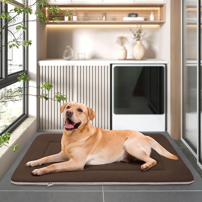 JoicyCo Large Dog Bed Soft Dog Crate Pad Mat, 42 in Non-Slip Bottom Washable Dog Sleeping Mattress Pet Beds Cat Bed Kennel Pad, Dark Brown