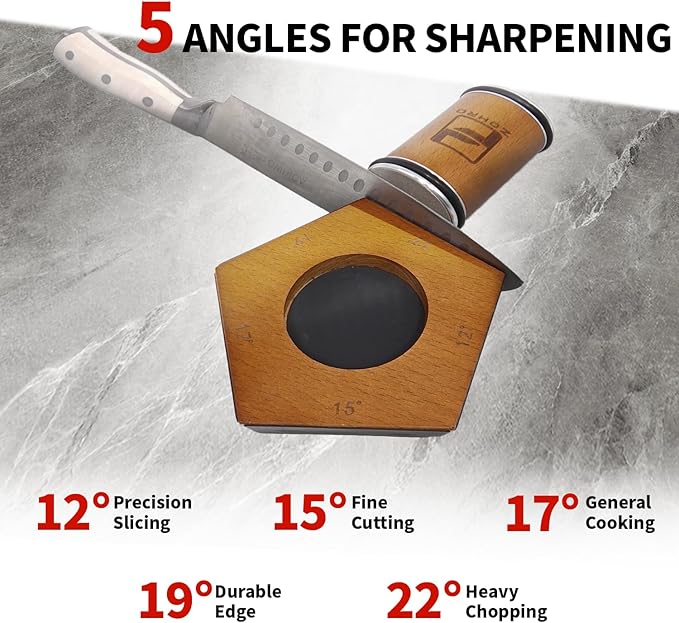 Zohro Rolling Knife Sharpener Kit – 5 Angles (12°/15°/17°/19°/22°) – Beech Wood Base, 304 Stainless Steel, Diamond Disc (400/2000), N52 Magnet – Manual Japanese Blade Sharpener