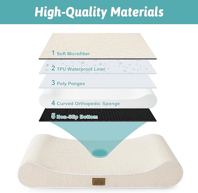 Orthopedic Dog Bed for Small Dogs up to 35 lbs - Removable Washable Cover with Waterproof Lining & Non-Skid Bottom, Cotton-Polyester Blend Boat-Shaped Lounger Mattress, S(30x20x5in), Beige