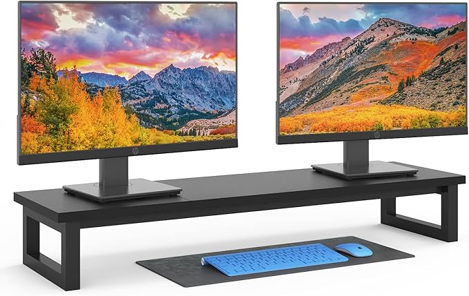 YAOHUOO Dual Monitor Stand Riser, 39Inch Large Monitor Stands for 2 Monitors, Computer Monitor Stand, Wooden Desktop Oraganizer Shelf for Office Desk Computer,Laptop,TV
