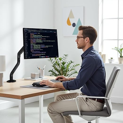 Lyngins 2 Pack Single Monitor Desk for 15 to 27 Inch Screens Computer Monitor Stand for Desk, VESA Mounting Holes 75 and 100mm, Stand Up to 26.4lbs Monitor Wall Mount, Black