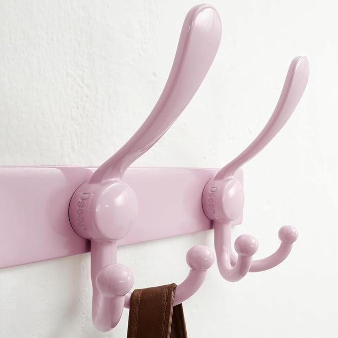 Dseap MaxStrong 2.0 Coat Rack Wall - 37” Long 10 Tri Hooks - Ultra Heavy-Duty Stainless Steel Wall Mount Coat Hanger, Hook Rail for Clothes Hats Jacket Towels Pink, Pack of 2