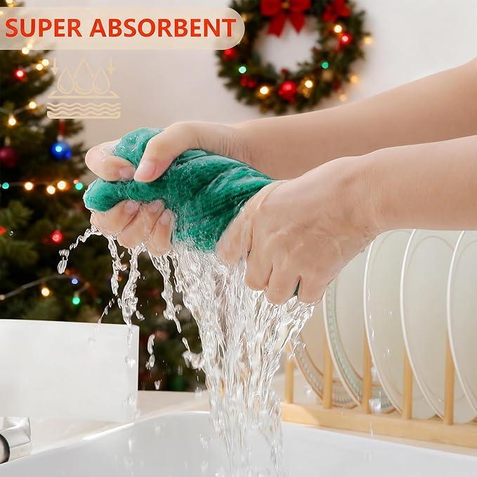 Homaxy 100% Cotton Waffle Weave Kitchen Dish Towels, Ultra Soft Absorbent Quick Drying Cleaning Towel, 13 x 28 Inches, 4-Pack, Dark Green