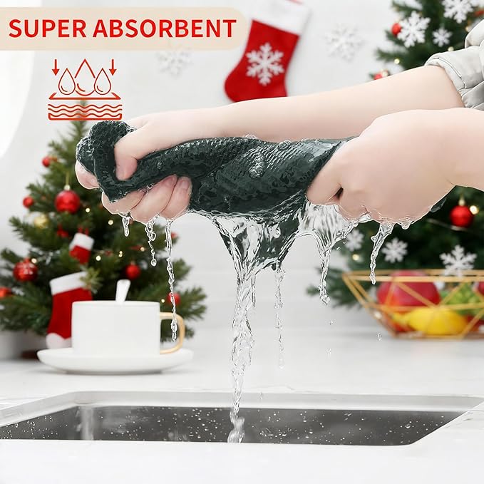 Homaxy 100% Cotton Waffle Weave Kitchen Dish Towels, Ultra Soft Absorbent Quick Drying Cleaning Towel, 13 x 28 Inches, 12-Pack, Blackish Green