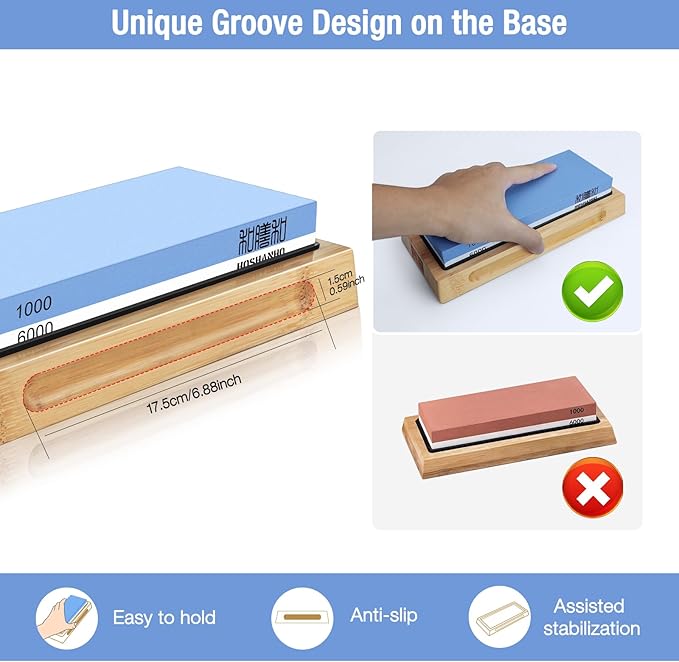 HOSHANHO Knife Sharpening Stone Set, Dual Grit Whetstone 1000/6000 Knife Sharpener, Wet Stone for Sharping Knives with Non-slip Rubber Base Angle Guide