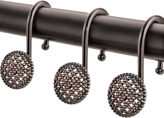 Pearlbee Bronze Shower Curtain Hooks Rings,Oil Rubbed Bronze Decorative Shower Curtain Hooks,Rustproof Vintage Shower Hooks for Bathroom,Set of 12