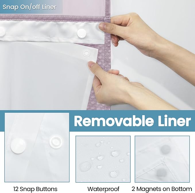 Lavender No Hook Shower Curtain with Snap in Liner,230GSM Waffle Weave Shower Curtains for Bathroom,71W x 74H