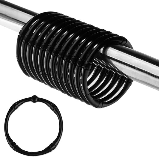 Shower Curtain Hooks, Rustproof Decorative Shower Curtain Rings Metal Round Shower Hooks for Bathroom Shower Rod, 12 Pack (Black)