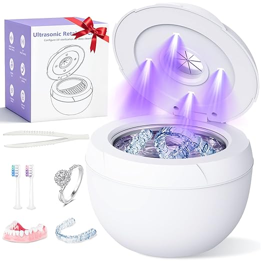 Ultrasonic Retainer Cleaner Machine 45khz Cleaning Pod for Denture Cleaner 200ml Mouth Guard, Aligner, Night Guard, Jewelry, 4 Cleaning Modes Digital Timer, Gifts for Women, Christmas Gifts