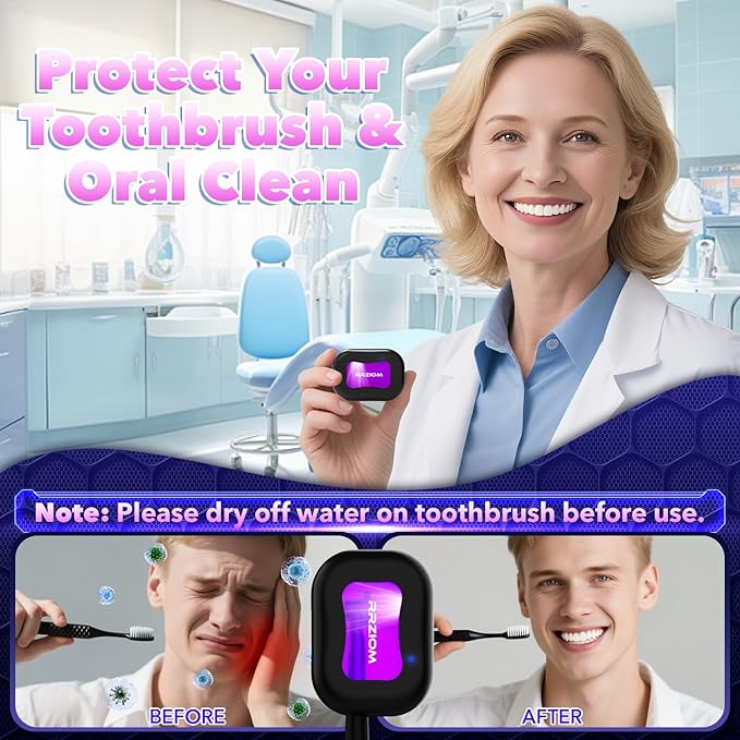 Toothbrush Sanitizer Case, RRZIOM Portable Toothbrush Covers Rechargeable, Rechargeable Toothbrush Cleaner Holder Case for Travel Home, Detachable Toothbrush Cover Cap for All Toothbrushes (Black)