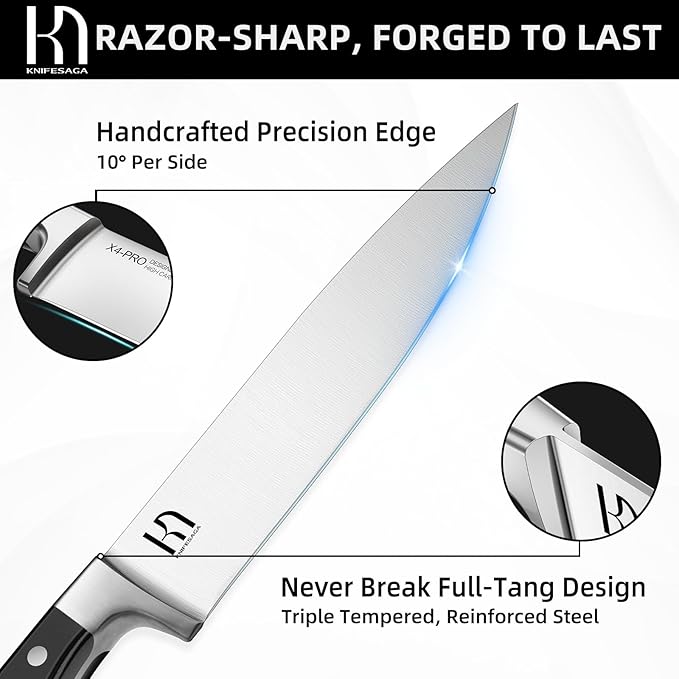 Knife Set, 15 Pcs Kitchen Knife Block Set, Enduring Razor-Sharp Japanese High Carbon Stainless Steel Chef Knife Set with Block and Sharpener, Premium Knives Set for Kitchen, Black Natural Wood