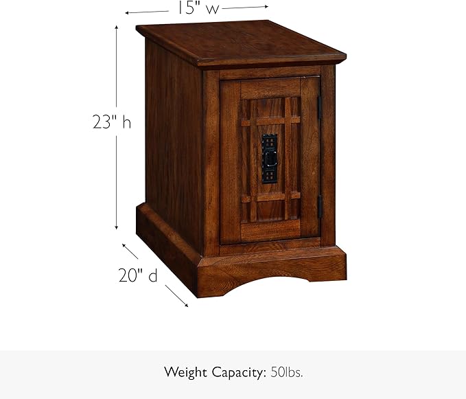 Leick Home Mission End Table, Solid Wood, 1-Door Cabinet, Narrow, Easy-Assembly, For Living Room/Bedroom, Mission Oak, 20.0 in. L x 15.0 in. W x 23.0 in. H, 82401