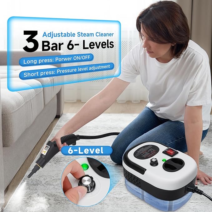 Steam Cleaner, 6-Level Adjustable Handheld Steamer Cleaning,1500W Steam Cleaner for Home, 15s Heat-Up, Portable Steamer for Cleaning Car, 40.58oz Tank, 10 Pcs Accessories for Grout, Couch, Furniture