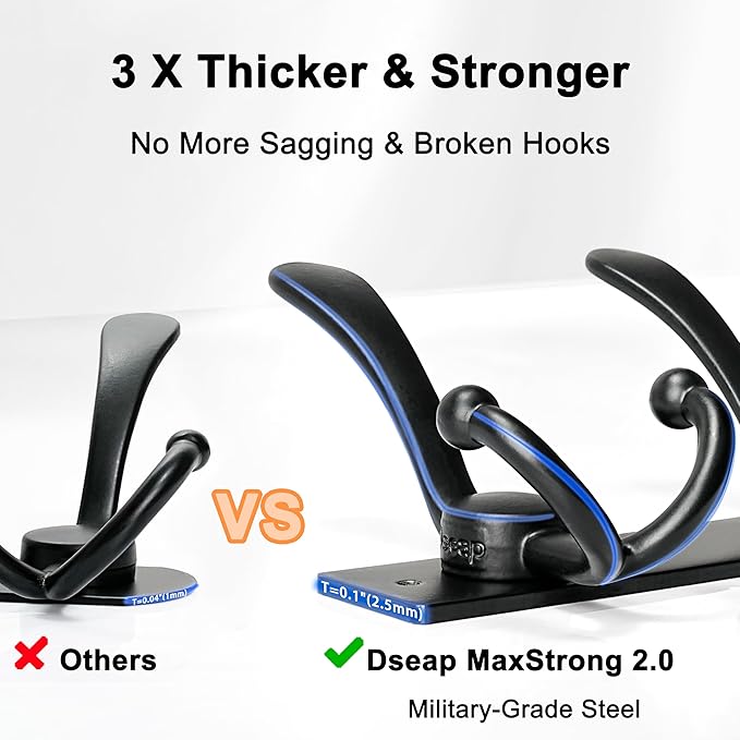 Dseap MaxStrong 2.0 Coat Rack Wall - 37” Long 10 Tri Hooks - Ultra Heavy-Duty Stainless Steel Wall Mount Coat Hanger, Hook Rail for Clothes Hats Jacket Towels Grey, Pack of 2