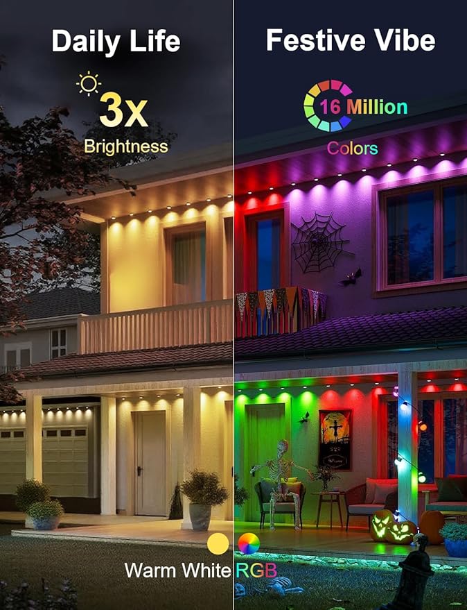 Fussion 200ft Permanent Outdoor Lights for House, 2025 Smart RGB LED Outside Lights with APP Remote Control, IP67 Waterproof Eternity Eaves Lighting for Christmas, Halloween, Holiday, Party, Daily