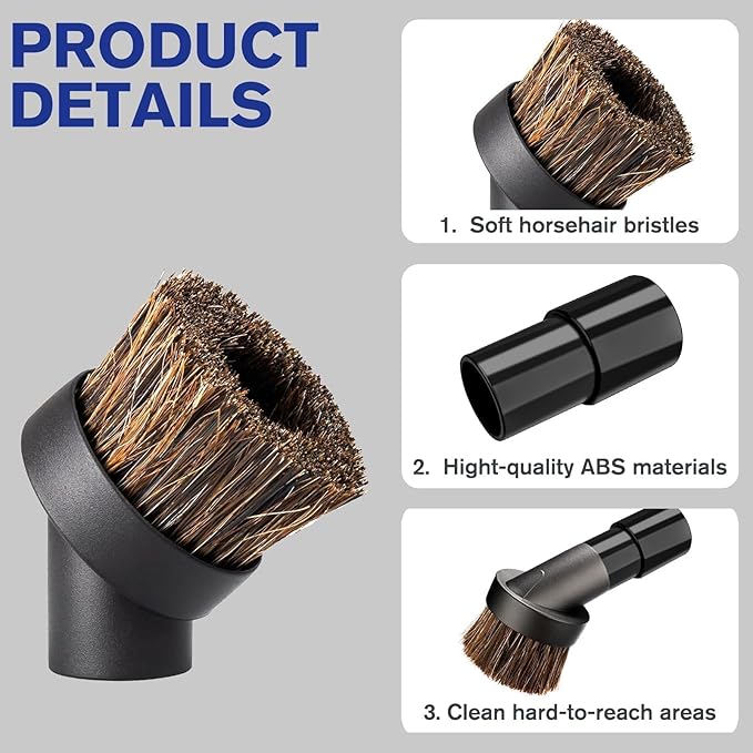 3PACK- Horse Hair Brush Vacuum Attachment for Shark Vacuum Attachments, Round Dust Brush for Shark Vacuum Brushs Attachment With Adapter, for Most Vacuum Cleaners Accessories