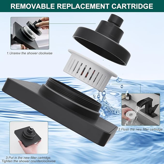Hoimpro Filtered 6 Inch Square Shower Head High Pressure Bathroom Rain Showerhead Filter for Hard Water to Remove Chlorine and Harmful Substances, Replacement filter Matte Black