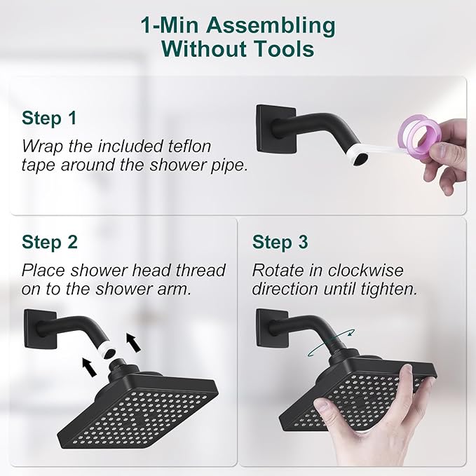 Hoimpro Filtered 6 Inch Square Shower Head High Pressure Bathroom Rain Showerhead Filter for Hard Water to Remove Chlorine and Harmful Substances, Replacement filter Matte Black