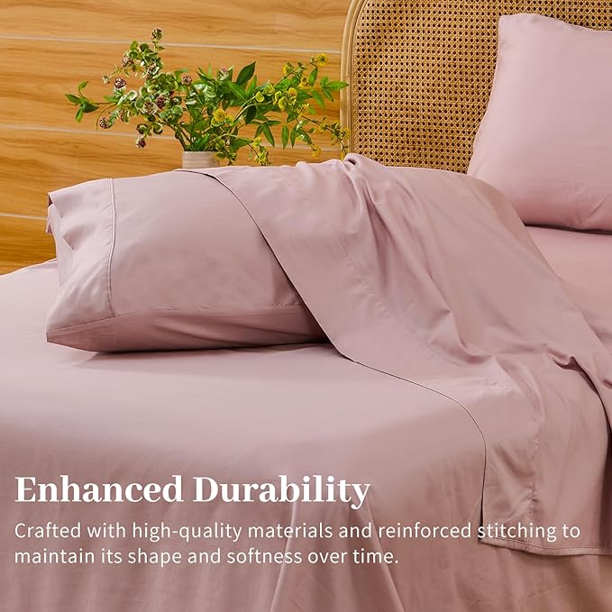 Bedlifes Deep Pocket Sheets 18-24 Inch, California King Size Egyptian Cotton 1000 Thread Count, 4-Piece - Fits Extra Thick Mattresses, Cooling & Breathable (Light Pink)