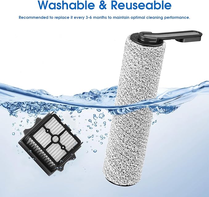 【Only S5 Combo】Roller Brush Replacement and Vacuum Filter Kit Compatible with Tineco Floor ONE S5 Combo Cordless Wet Dry Vacuum Cleaner, 2 Brush Rollers + 2 Vacuum HEPA Filters (Only Fit S5 COMBO)