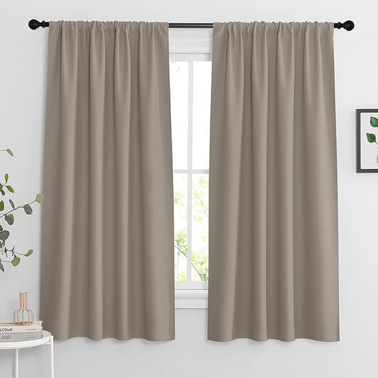 RYB HOME Blackout Curtains 63 inches Long - Energy Saving Insulation Large Window Curtain Blinds for Bedroom Living Room Dining Basement Home Office, W 62 x L 63 per Panel, Sand, 2 Pcs