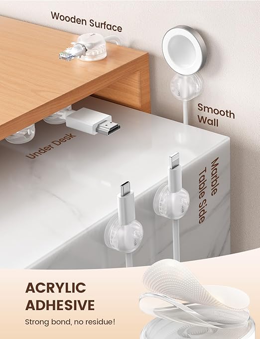 Lamicall 6Pack Clear Rotatable Cord Organizer - [1s Lock] Cable Clips Phone Charger Cord Holder, Desk Cable Management, Adhesive Wire Organizer for Nightstand, Office Accessories, Room Christmas Decor