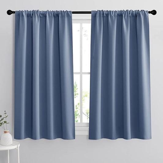 RYB HOME Small Window Curtains Blackout - Privacy Energy Saving Insulating Curtains Blinds for Bedroom Bathroom Basement Kids Nursery Kitchen, W 42 x L 48 inches, Stone Blue, 2 Panels