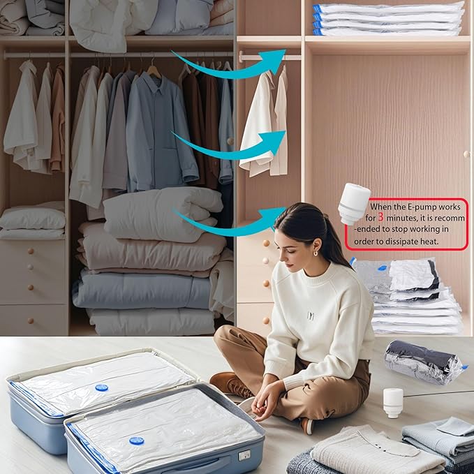 15 Pack Vacuum Storage Bags with Electric Pump, Compression Space Saver Vacuum Seal Bags 3 Jumbo/3 Large/3 Medium/3 Small/3 Roll Up Bags for Clothing Travel Comforters Blankets Pillows Bedding Duvets