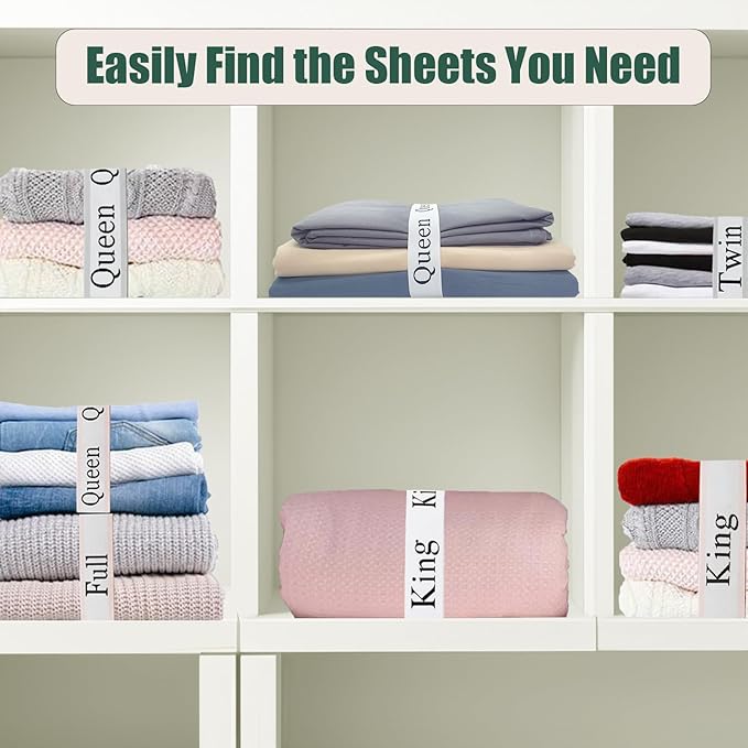 20 Pieces Bed Sheet Organizer Bands, Sheet Organizers and Storage Label Bands, Sheet Label for Bedding, Sheets Organizer for Closet,Sheet Keepers Linen Labels Bedding Bands (Grey, Mix 20Pcs)