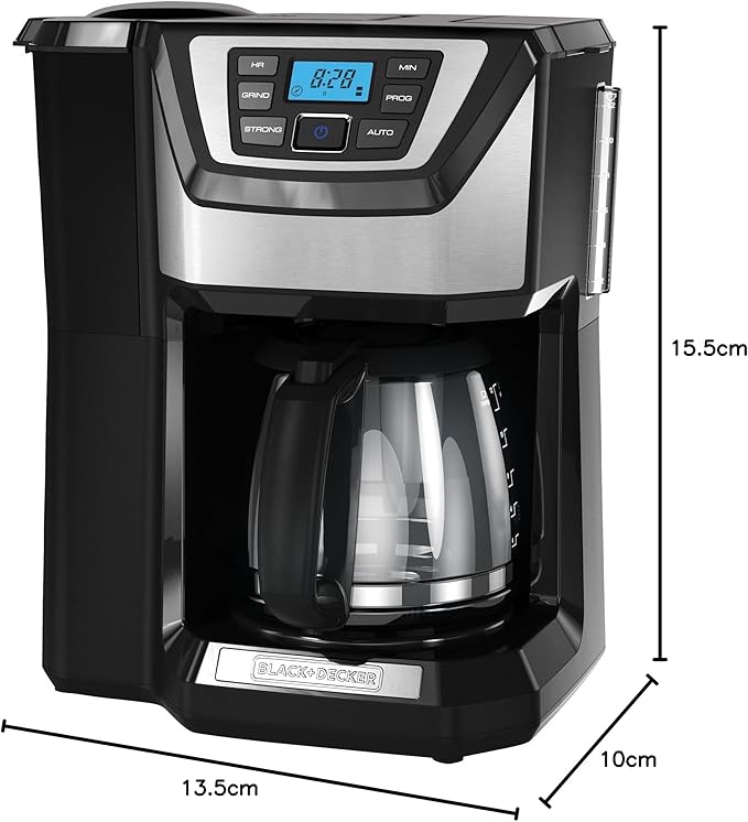 BLACK+DECKER 12-Cup Mill and Brew Coffee Maker, Automatic Grind and Brew Drip Coffee Machine, Programmable, Sneak-A-Cup, Reusable Filter.