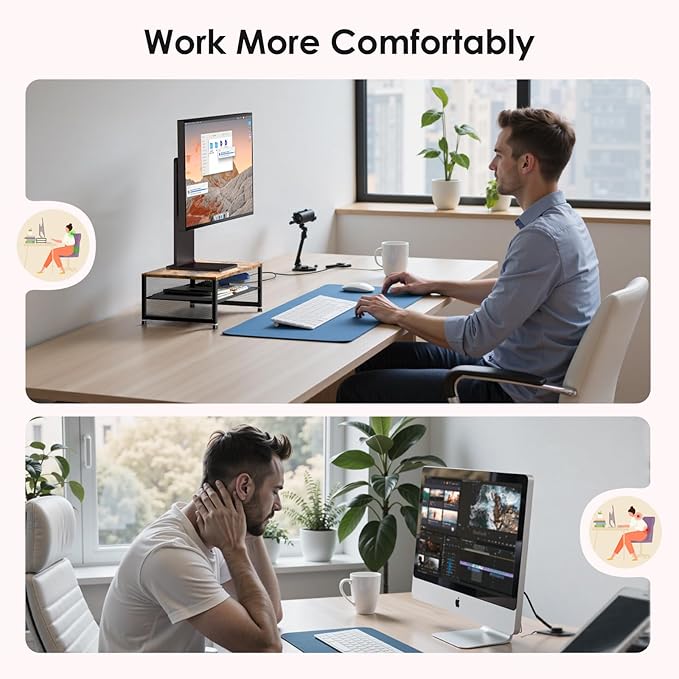 Desk Organizers and Accessories, 2-Tier Metal Computer Monitor Stand Riser, Desk Organizer for Monitor, Printer & Laptop Stand, Desktop Workspace Organizers for Office Supplies(Brown)