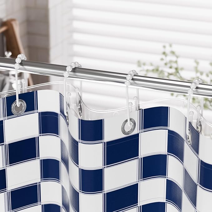 AmazerBath Shower Curtain Hooks White Metal Shower Curtain Rings Rust Proof, Double Sided Shower Curtain Hooks for Shower Curtain Liner Smooth Shower Hook Rings for Bathroom, Set of 12