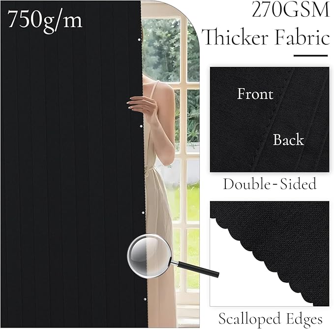 100% Blackout Memory Trained Pleated Curtains with Magnetic Closure, Pinch Pleat Window Curtain for Bedroom Living Room Window Treatment, 1 Panel, W45 x L84, Black