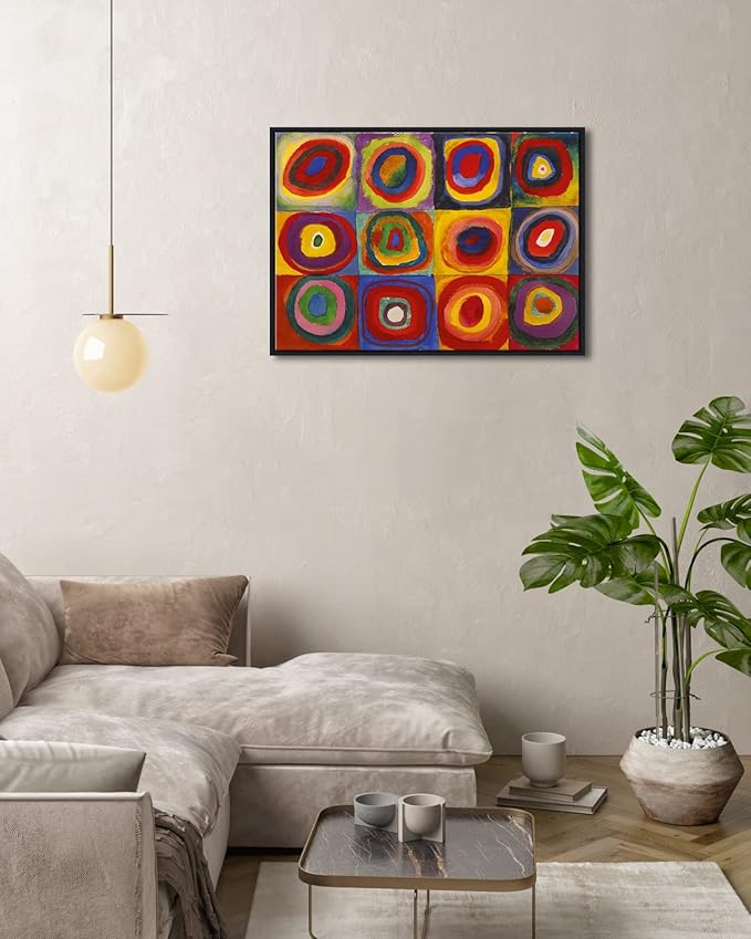 Wieco Art Framed Canvas Wall Art Squares with Concentric Circles of Wassily Kandinsky's Famous Abstract Classical Paintings Reproduction for Wall Decor Living Room Home Decorations