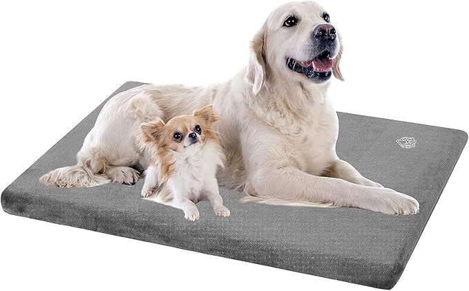 EMPSIGN Stylish Dog Bed Mat Dog Crate Pad Mattress Reversible (Cool & Warm), Water Proof Linings, Removable Machine Washable Cover, Firm Support Pet Crate Bed for Small to XX-Large Dogs, Grey