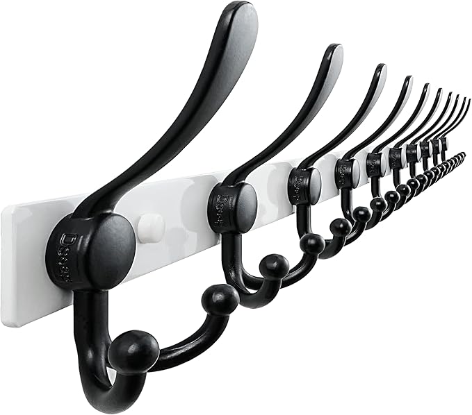 Dseap MaxStrong 2.0 Coat Rack Wall - 37” Long 10 Tri Hooks - Ultra Heavy-Duty Stainless Steel Wall Mount Coat Hanger, Hook Rail for Clothes Hats Jacket Towels White & Black
