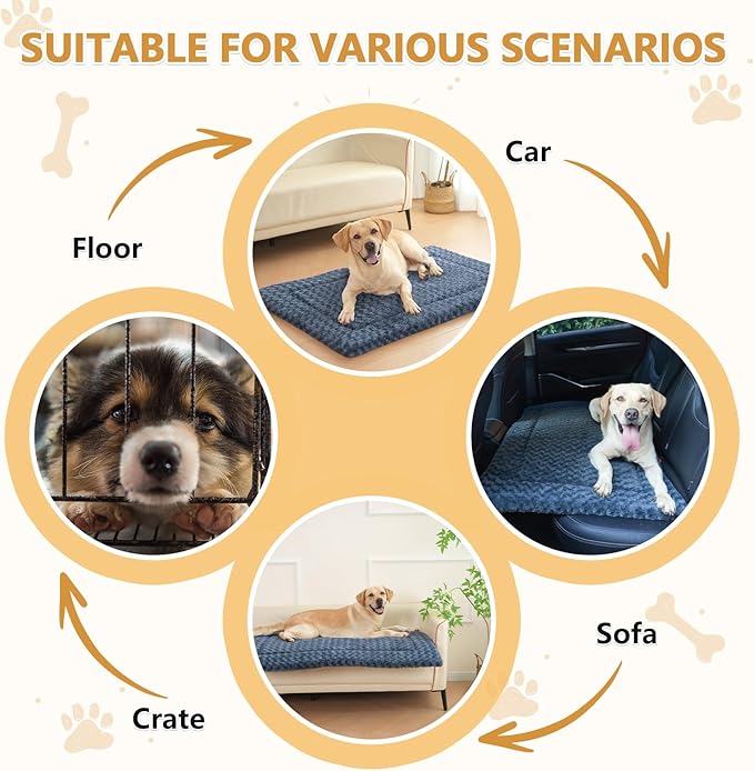 Dog Bed Mat Washable Reversible Dog Crate Pad Soft Fluffy Pet Kennel Beds with Anti-Slip Bottom Dog Cat Sleeping Mattress for Extra Large Dogs, 47x29x1.5 Inch, Gray